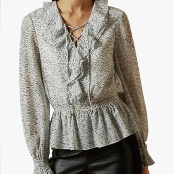TED BAKER Alyanna Peplum Ruffle Patterned Top Size 4 - Picture 1 of 11